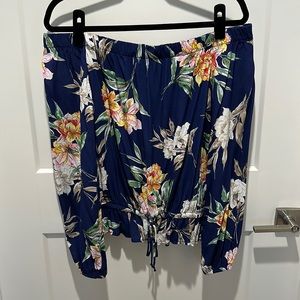 Karen Kane Blue Floral Off the Shoulder Long Sleeve Blouse